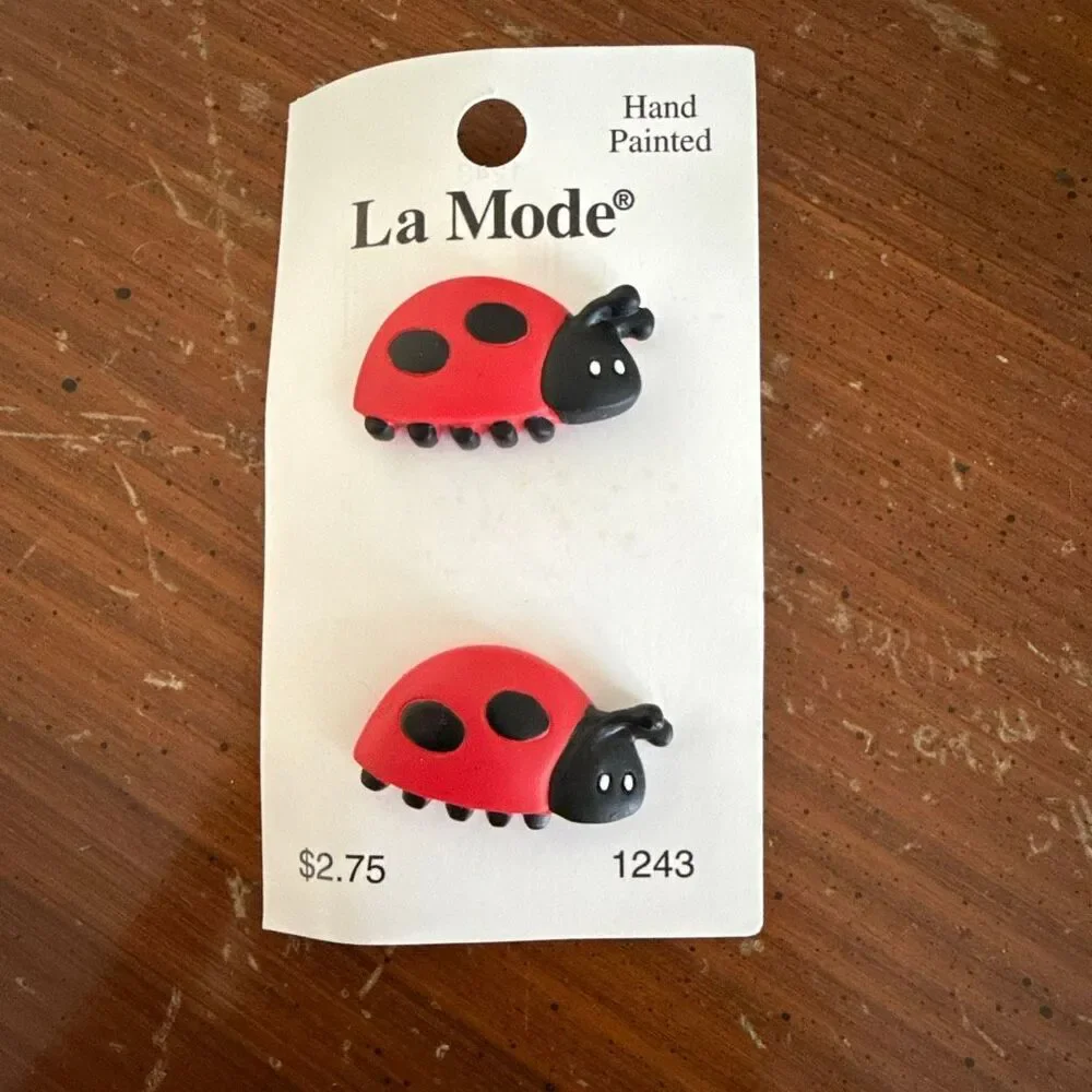 Vintage La Mode Ladybug Buttons | Hand Painted | NOS | New on Card | Sewing Noti